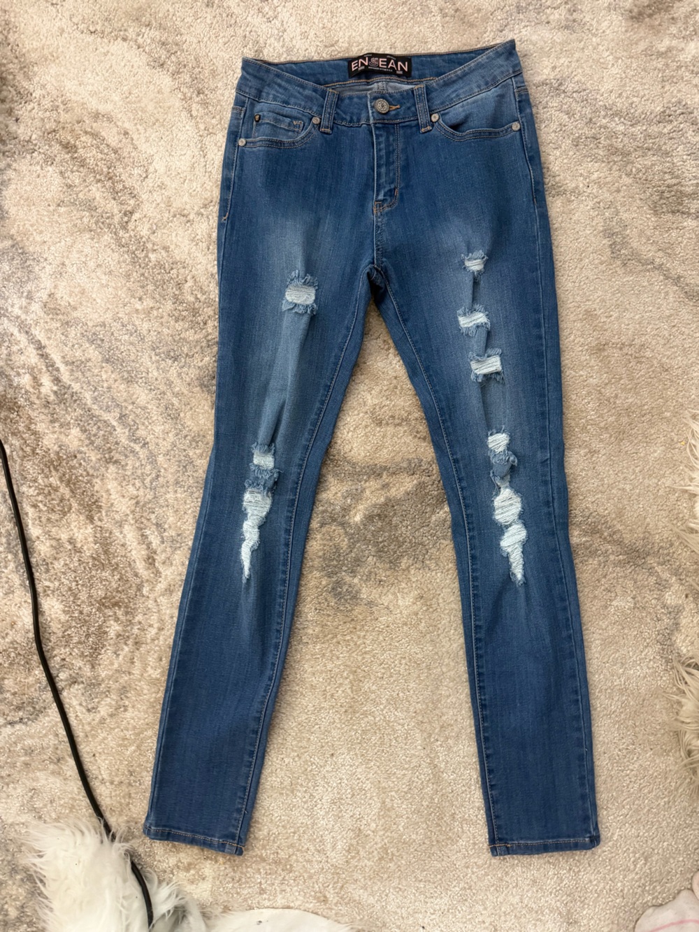 EnJean Women's Dark Blue Ripped Skinny Jeans